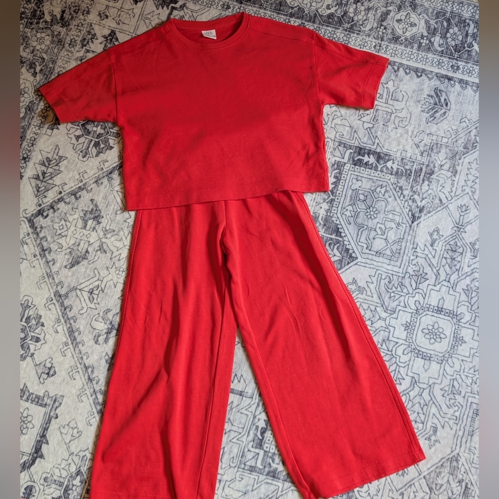 Girls Zara Red Sweatshirt Set With Cropped Top Size 9/10
